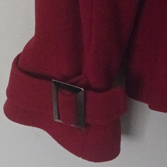 Virgin Wool Cashmere Mallia Double-Breasted Peacoat Fall Winter Jacket Red - Picture 7 of 12